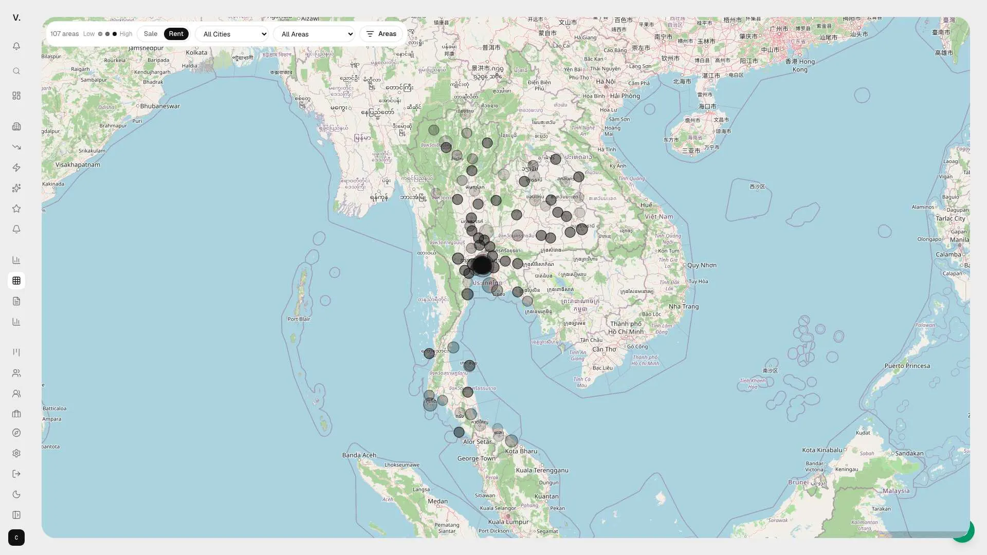 Vurel heatmap of rental listings across Thailand